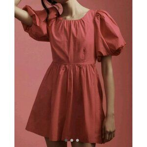 Anthropologie Romper Pink Puff Sleeve With Back Tie Detail Size 8 100% Cotton